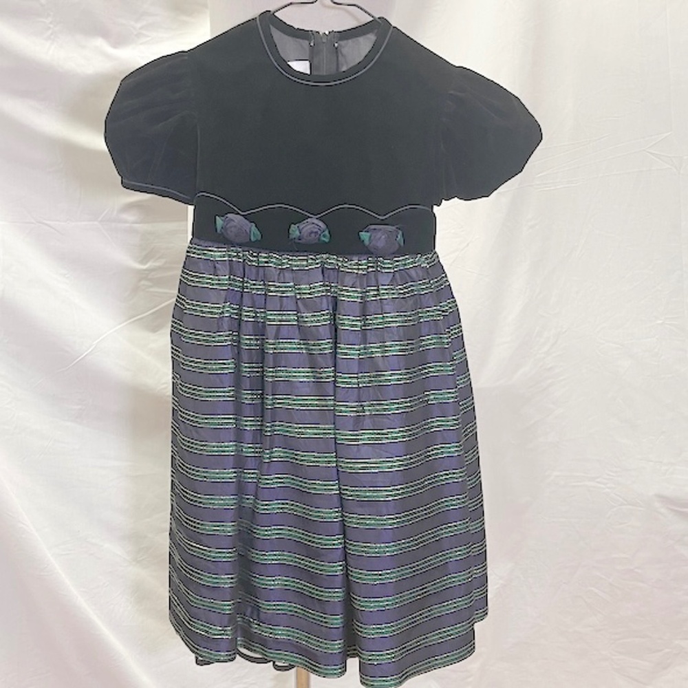 Bonnie Jean Girls Purple Velvet & Stripes Holiday Party Dress 6X